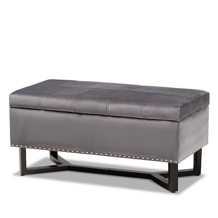 Baxton Studio Esther Modern and Contemporary Grey Velvet Fabric and Dark Brown Finished Wood Storage Ottoman 178-11296-Zoro